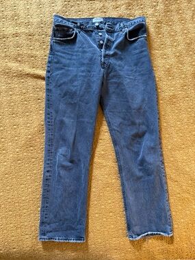 Agolde Light Black Wash Straight-Leg Jeans with Button Fly